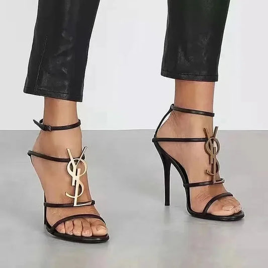 Buckle High Heels Black  Open Toe  Sandals