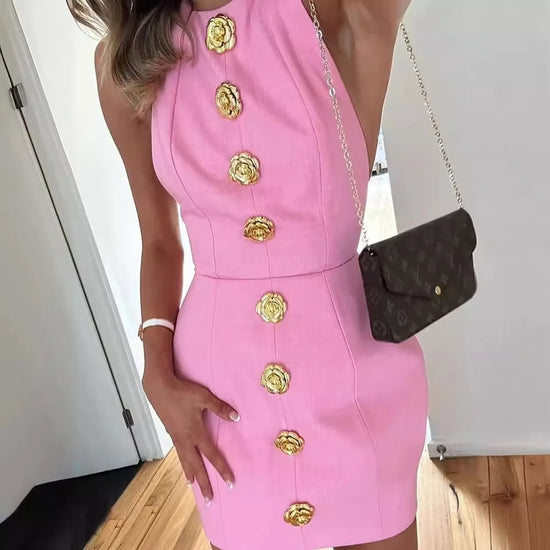 Mini Dress Women Fashion Sleeveless Backless