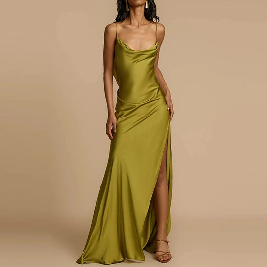 Satin Deep V Backless Party Dress