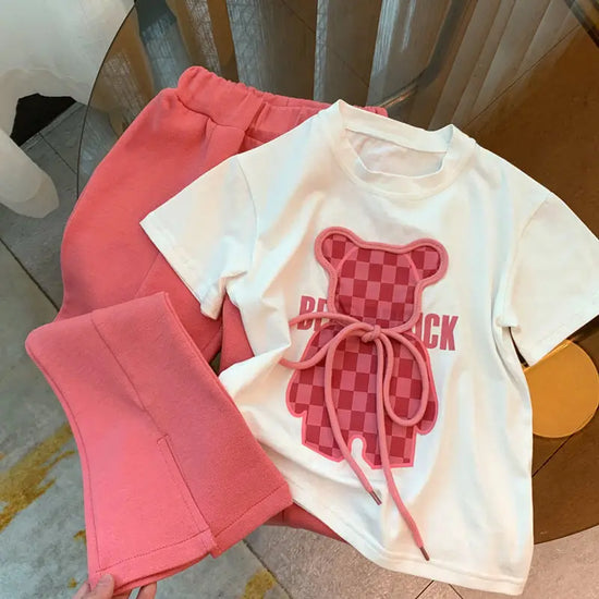 Set Toddler  Cartoon Bear T-shirt and Flared Pants