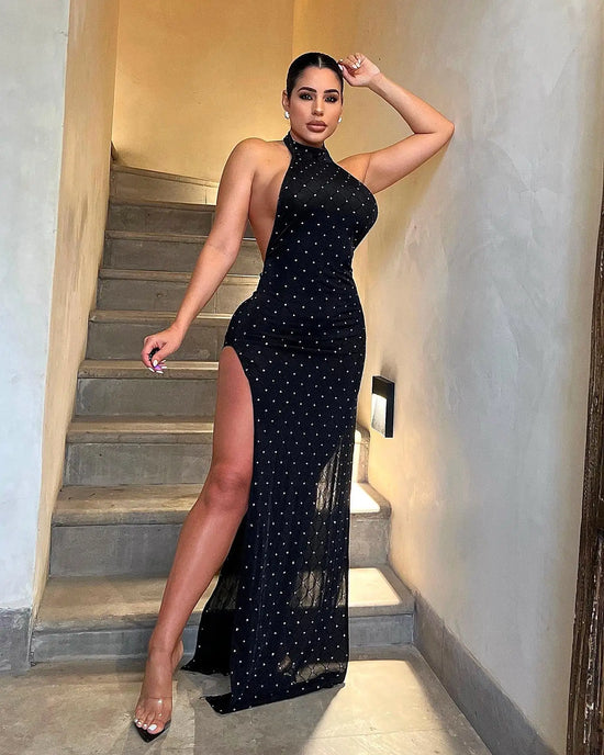 Halter Backless High Split Maxi Long Dresses