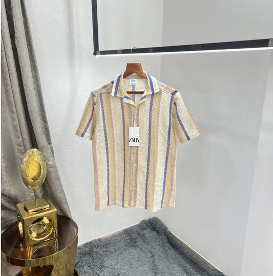 Zara Beige Stripes Premium Crochet Shirts